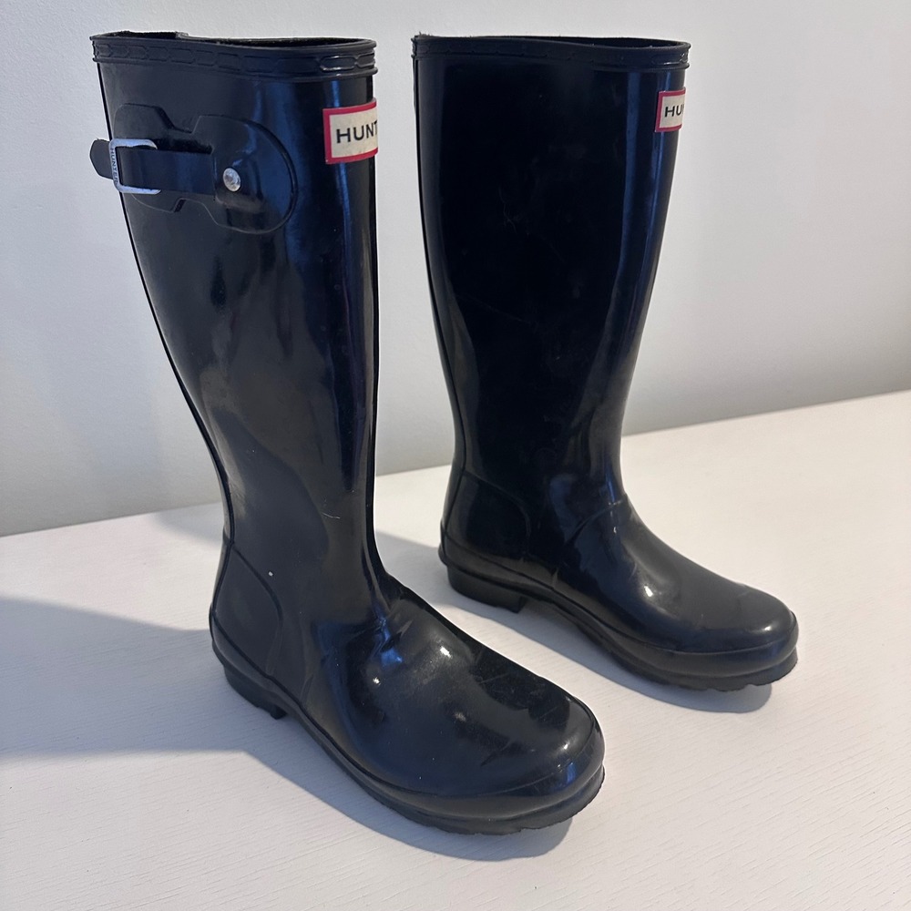 Hunter Original Kids Gloss Black Tall Rain Boots US 4B/5G EU 36 JFT6000RGL